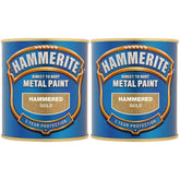 2X Hammerite Hammered Gold Paint 250ml Tin Paint
